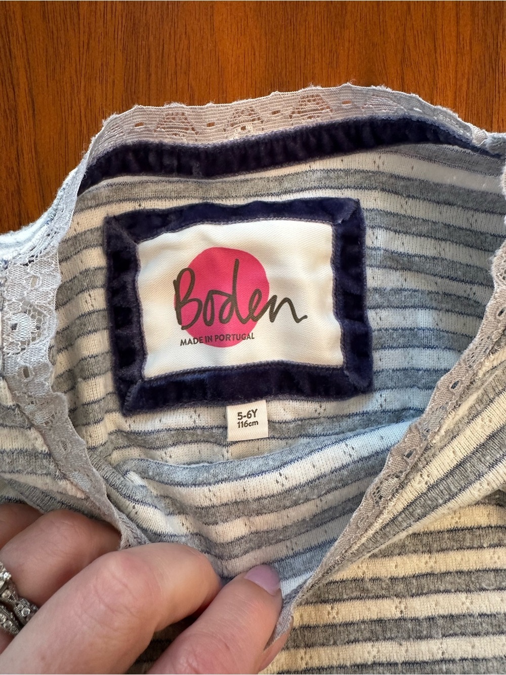 Mini Boden Pointelle Striped Long-Sleeve Kids Top White & Light Blue/gray - Picture 3 of 3